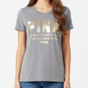 PINK Victoria’s Secret Tee Gray Gold Large